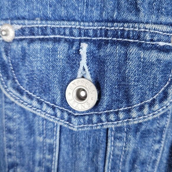 VTG Express Jacket Womens Medium Blue Denim Jean Zip Collared 90s Short Collared - Picture 5 of 10